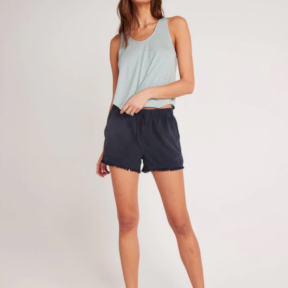 Bella Dahl Soft Endless Sea Blue Frayed Hem Pocket Short Size Large Boho…